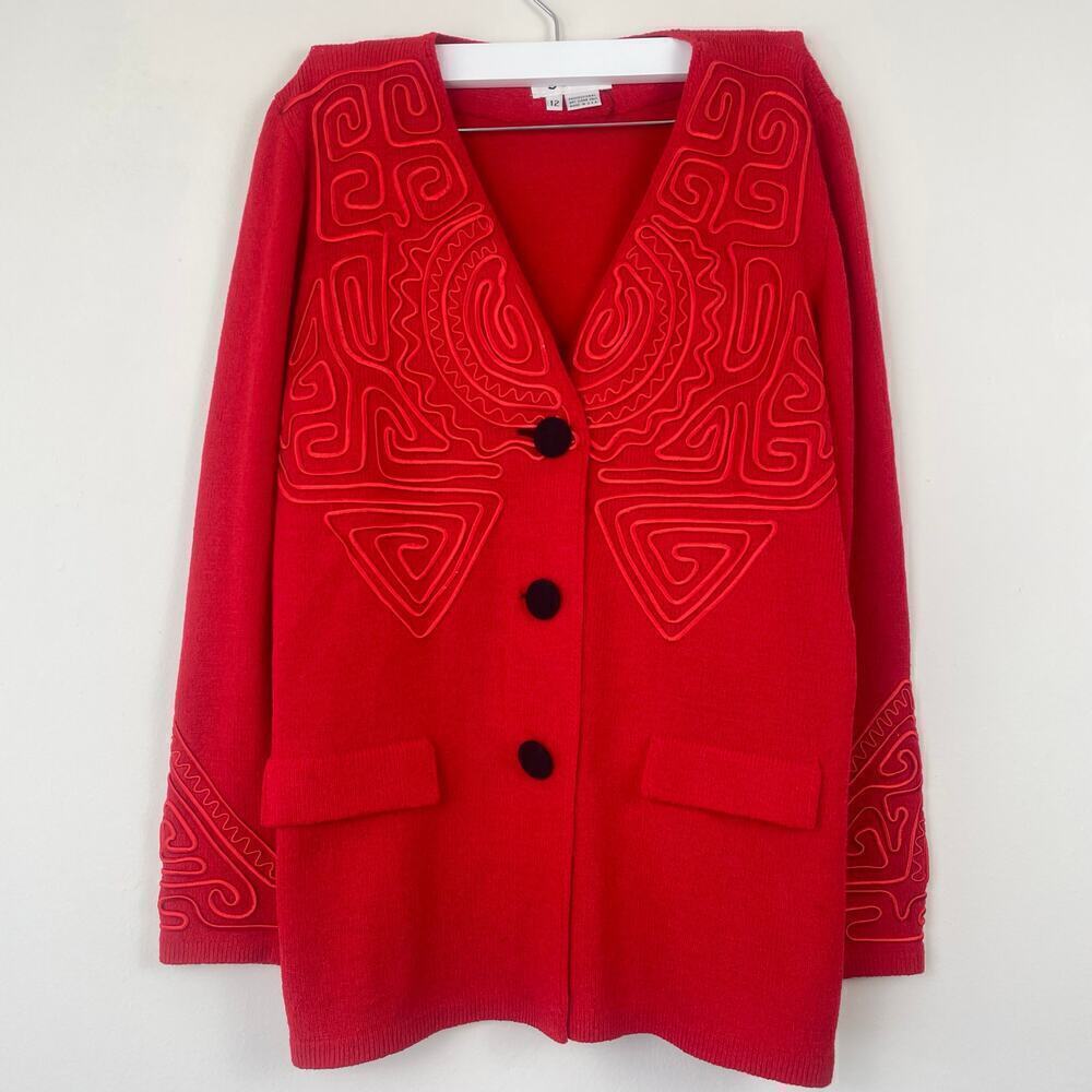 Toula Red Sweater Vintage Aztec Print SZ 12